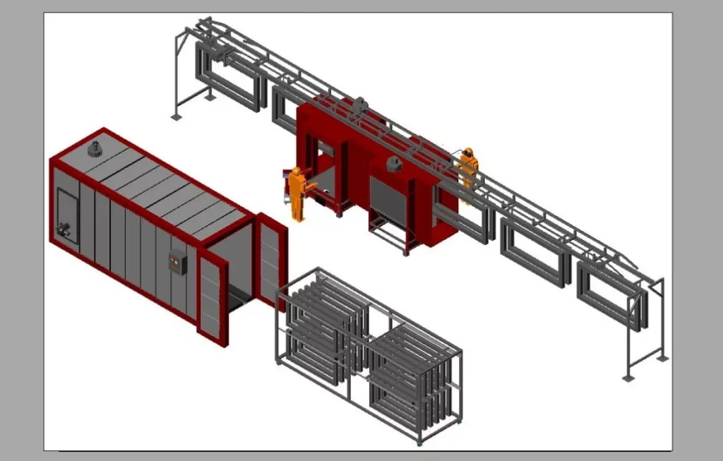 Pulverbeschichtungsanlage mit Traversen